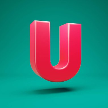 Pink 3d letter U uppercase on mint background