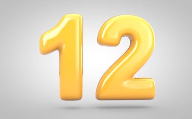 Beyaz arkaplanda 12 numaralı sarı balonlu sakız izole edildi.