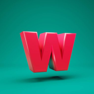 Pink 3d letter W lowercase on mint background