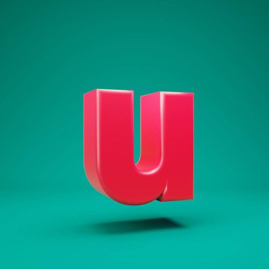 Pink 3d letter U lowercase on mint background