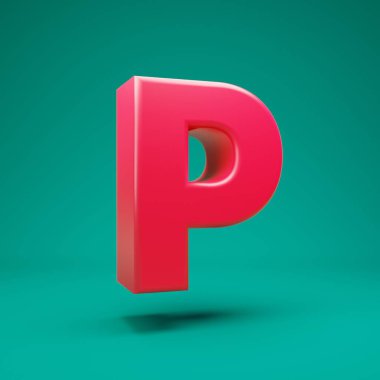Pink 3d letter P uppercase on mint background