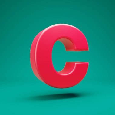 Pink 3d letter C uppercase on mint background