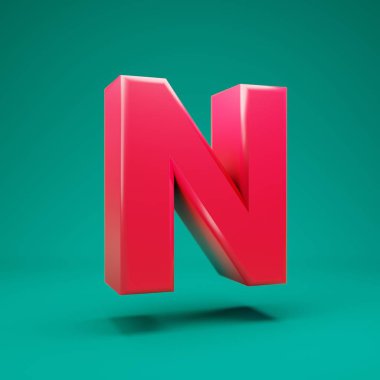 Pink 3d letter N uppercase on mint background