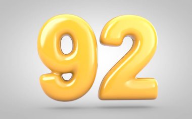 92 numaralı sarı sakız beyaz arkaplanda izole edilmiş..