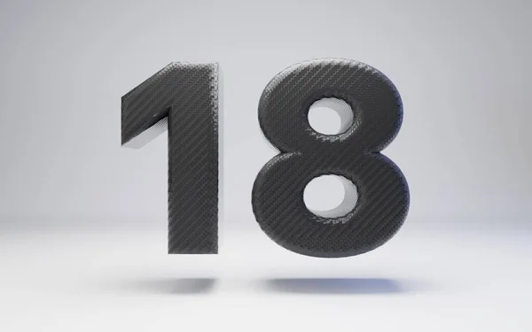 Černé uhlíkové vlákno číslo 18 izolované na bílém. — Stock fotografie