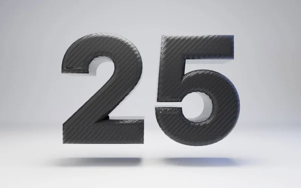 Černé uhlíkové vlákno číslo 25 izolované na bílém. — Stock fotografie