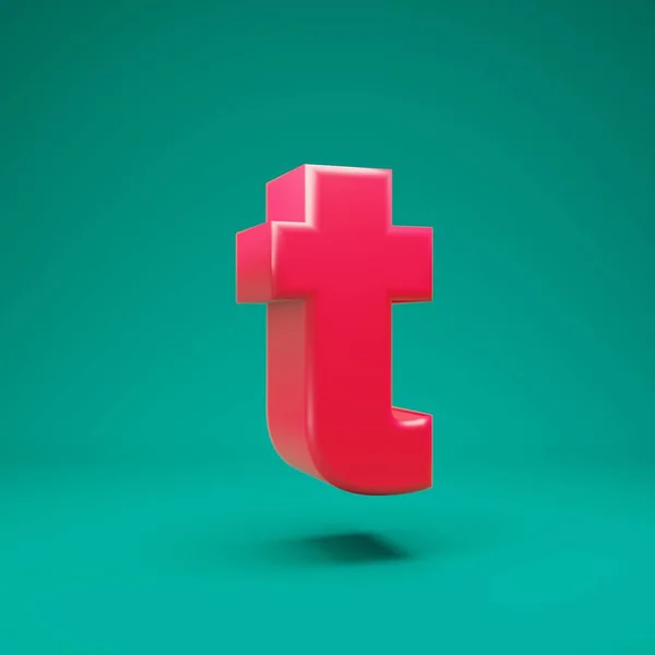 Pink 3d letter T lowercase on mint background — 图库照片