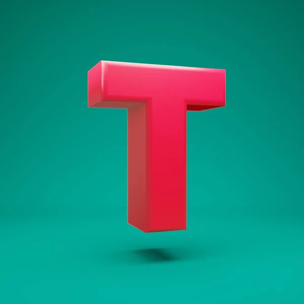 Рожева 3d літера T верхній регістр на фоні м'яти — стокове фото