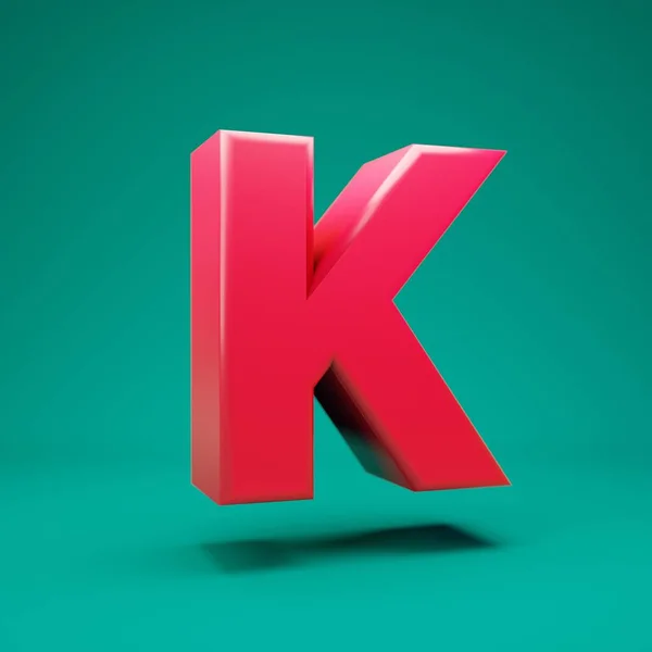 Pink 3d letter K uppercase on mint background — Stok fotoğraf