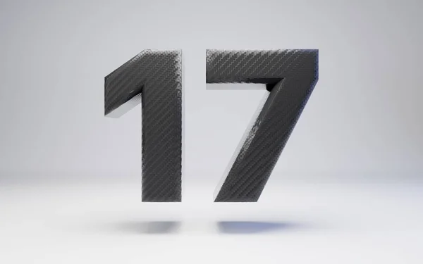 Černé uhlíkové vlákno číslo 17 izolované na bílém. — Stock fotografie