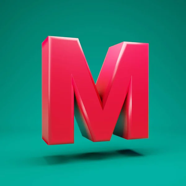 Pink 3d letter M uppercase on mint background — Stok fotoğraf