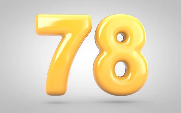Gelben Kaugummi Nummer 78 isoliert auf weißem Hintergrund. — Stockfoto