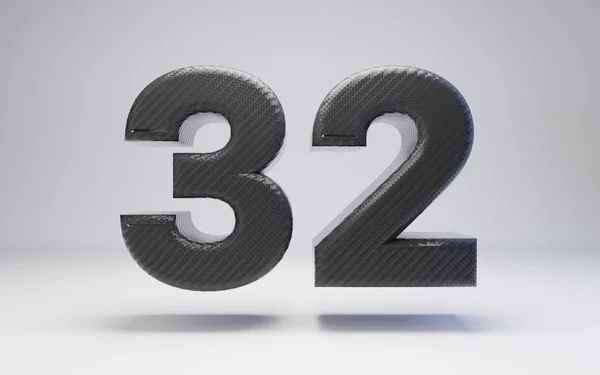 Black carbon fiber number 32 isolated on white. — Stock Photo, Image