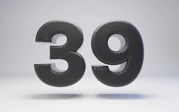 Black carbon fiber number 39 isolated on white. — Stok fotoğraf