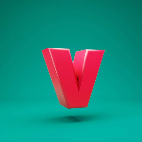 Pink 3d letter V lowercase on mint background — Stock Photo, Image