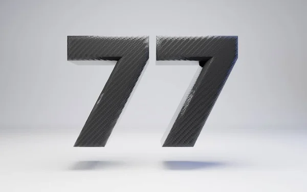 Black carbon fiber number 77 isolated on white. — Stock Photo, Image