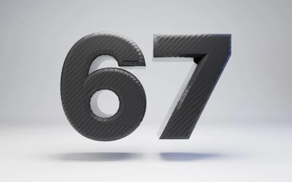 Black carbon fiber number 67 isolated on white. — Stok fotoğraf