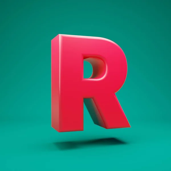Pink 3d letter R uppercase on mint background — 图库照片