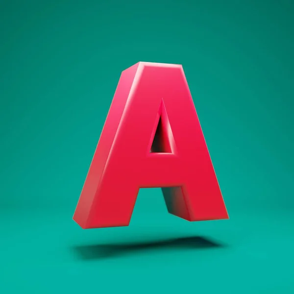 Pink 3d letter A uppercase on mint background — 图库照片