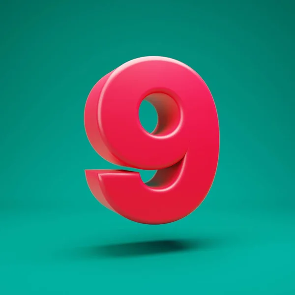 Pink 3d number 9 on mint background — Stock Photo, Image