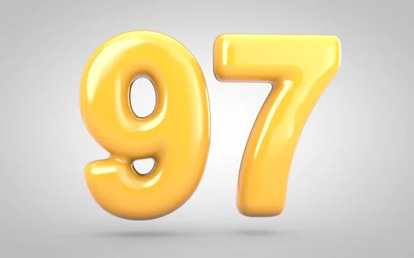 Gelben Kaugummi Nummer 97 isoliert auf weißem Hintergrund. — Stockfoto
