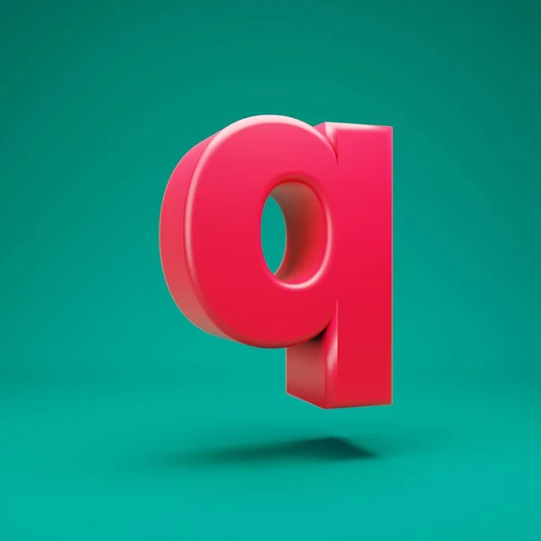 Pink 3d letter Q lowercase on mint background — Stock Photo, Image