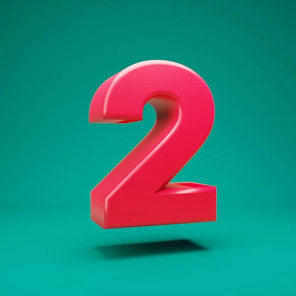 Pink 3d number 2 on mint background — 스톡 사진