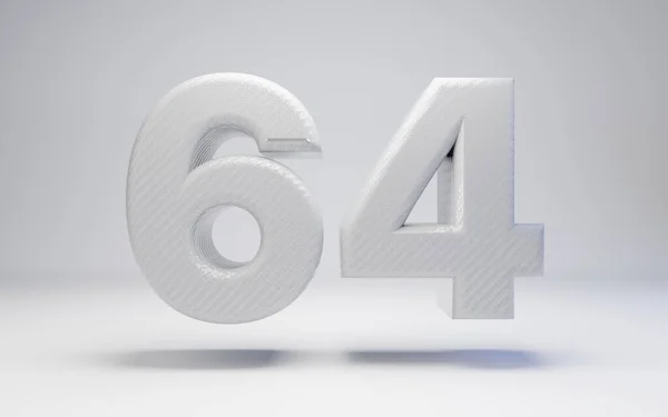 Witte koolstofvezel nummer 64 geïsoleerd op wit. — Stockfoto