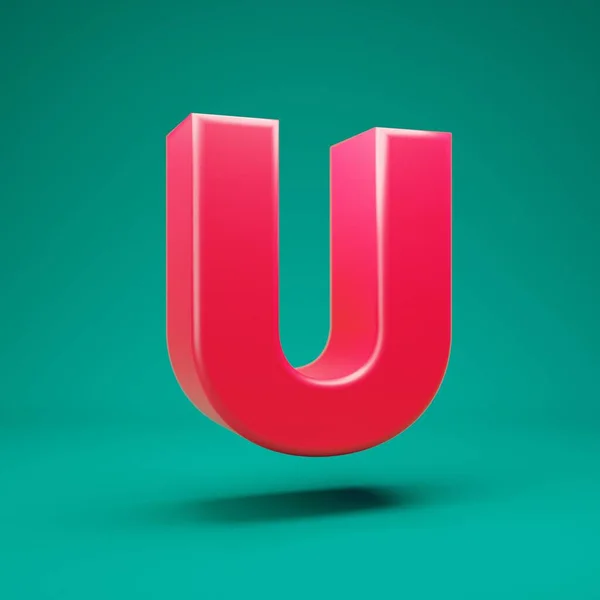 Pink 3d letter U uppercase on mint background — Stockfoto