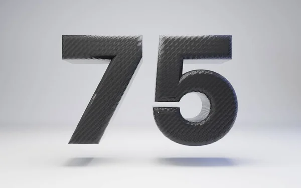 Zwarte koolstofvezel nummer 75 geïsoleerd op wit. — Stockfoto