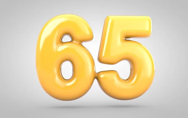 Žlutá žvýkačka číslo 65 izolované na bílém pozadí. — Stock fotografie