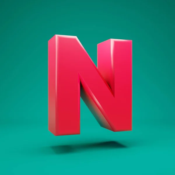 Pink 3d letter N uppercase on mint background — ストック写真