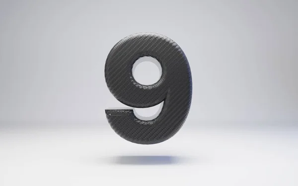 Black carbon fiber number 9 isolated on white. — Stok fotoğraf