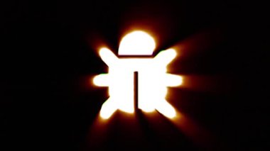 Shiny fire bug icon fly in center flickers with rgb spectrum colors.