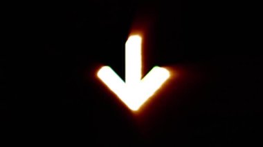 Shiny fire arrow down icon fly in center flickers with rgb spectrum colors.
