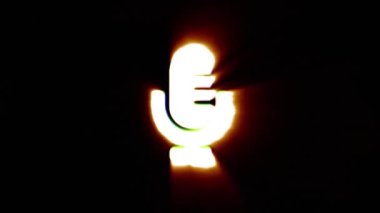 Shiny fire microphone icon fly in center flickers with rgb spectrum colors.