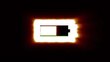 Parlak ateş yarı pil simgesi ortadaki rgb spektrum renkleriyle yanıp sönüyor.