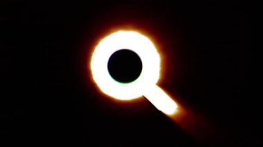 Shiny fire search icon fly in center flickers with rgb spectrum colors.