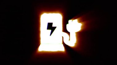 Shiny fire charging station icon fly in center flickers with rgb spectrum colors.