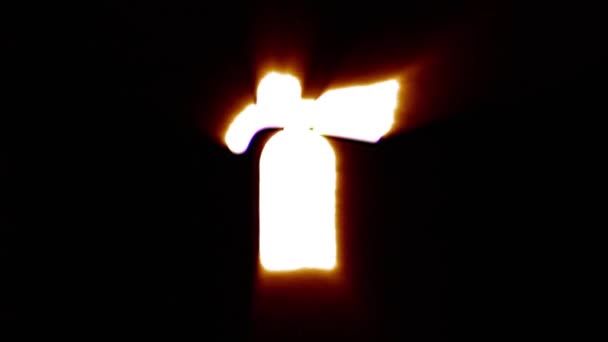 Icône brillante d'extincteur d'incendie voler dans des scintillements centraux avec des couleurs du spectre rgb .