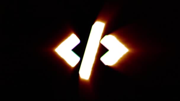 Shiny fire code icon fly in center flickers with rgb spectrum colors. — Stok video