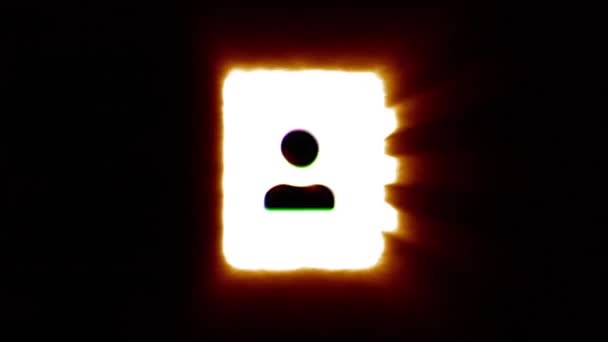 Błyszcząca ikona książki assress ogień latać w centrum migotanie z kolorów spektrum ralnego rgb. — Wideo stockowe