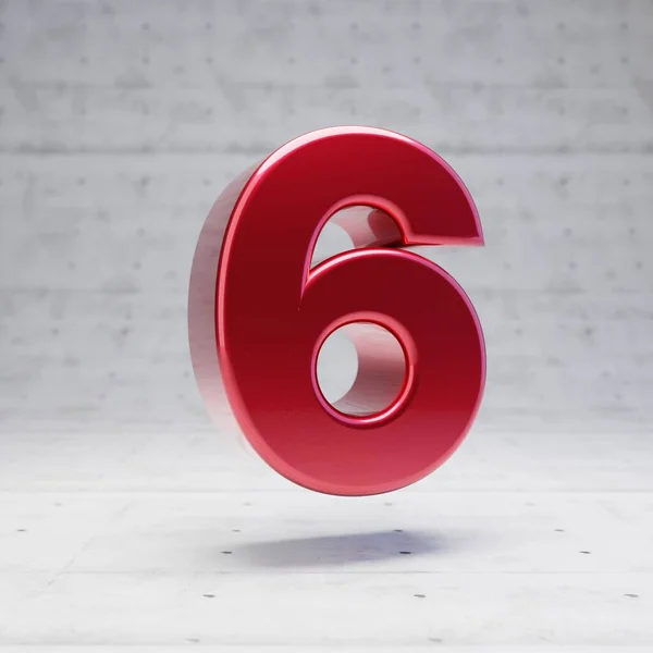 Red number 6. Metallic red color digit isolated on concrete background. — Stockfoto