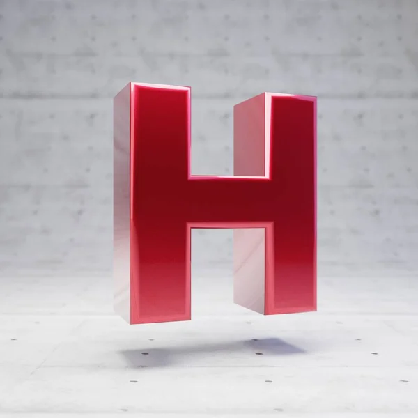 Red capital letter H. Metallic red color character isolated on concrete background. — 스톡 사진