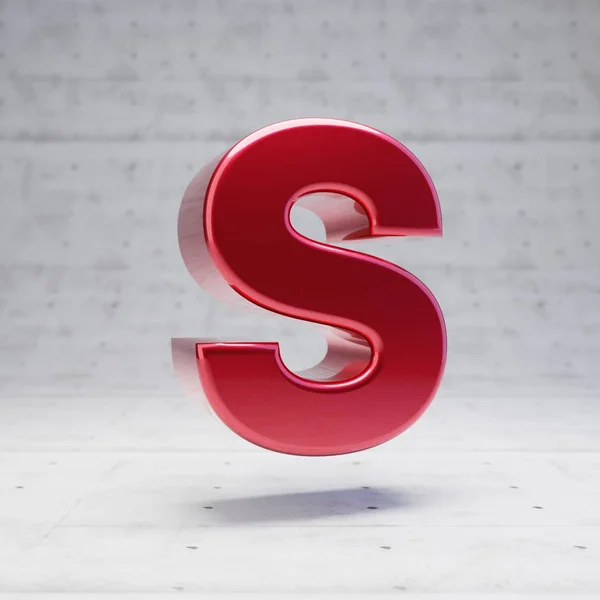 Red capital letter S. Metallic red color character isolated on concrete background. — Zdjęcie stockowe