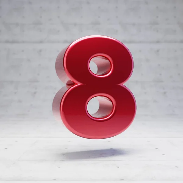 Red number 8. Metallic red color digit isolated on concrete background. — 图库照片
