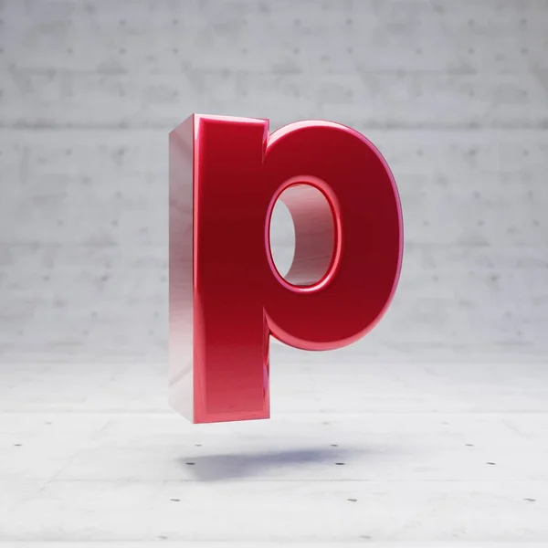 Red lowercase letter P. Metallic red color character isolated on concrete background. — Zdjęcie stockowe