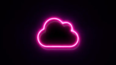 Siyah arkaplanda pembe neon bulutların sembolü.