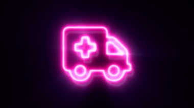 Siyah arkaplanda pembe neon ambülans simgesi.
