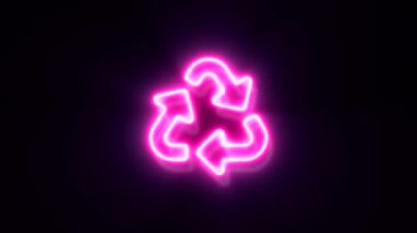 Siyah arkaplanda pembe neon geri dönüşüm sembolü.